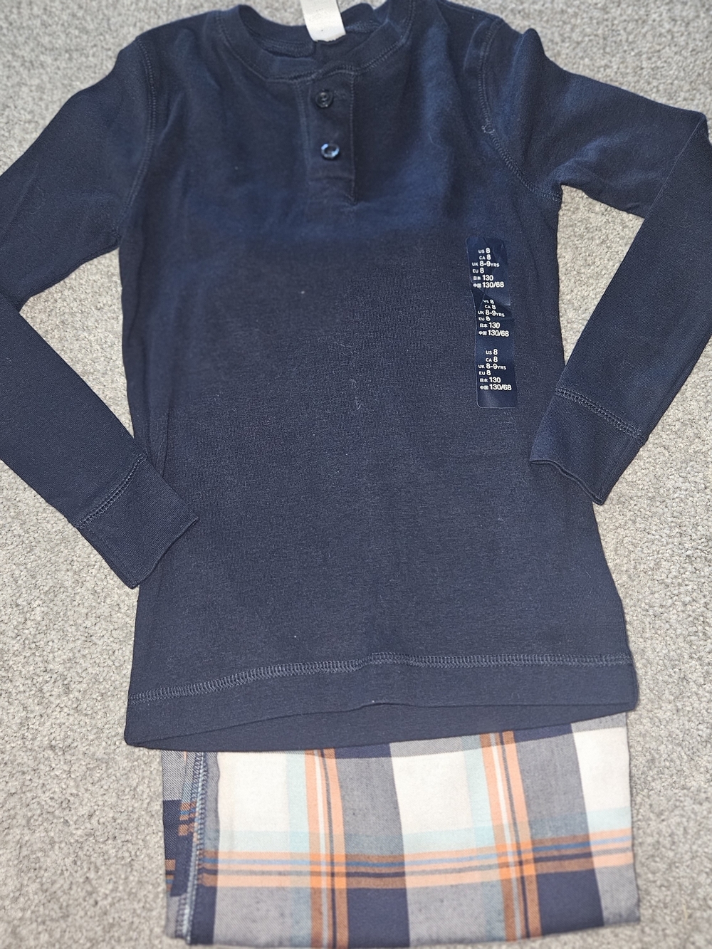 GAP Kids Navy Crewneck Top with Plaid Pants Pajama Set